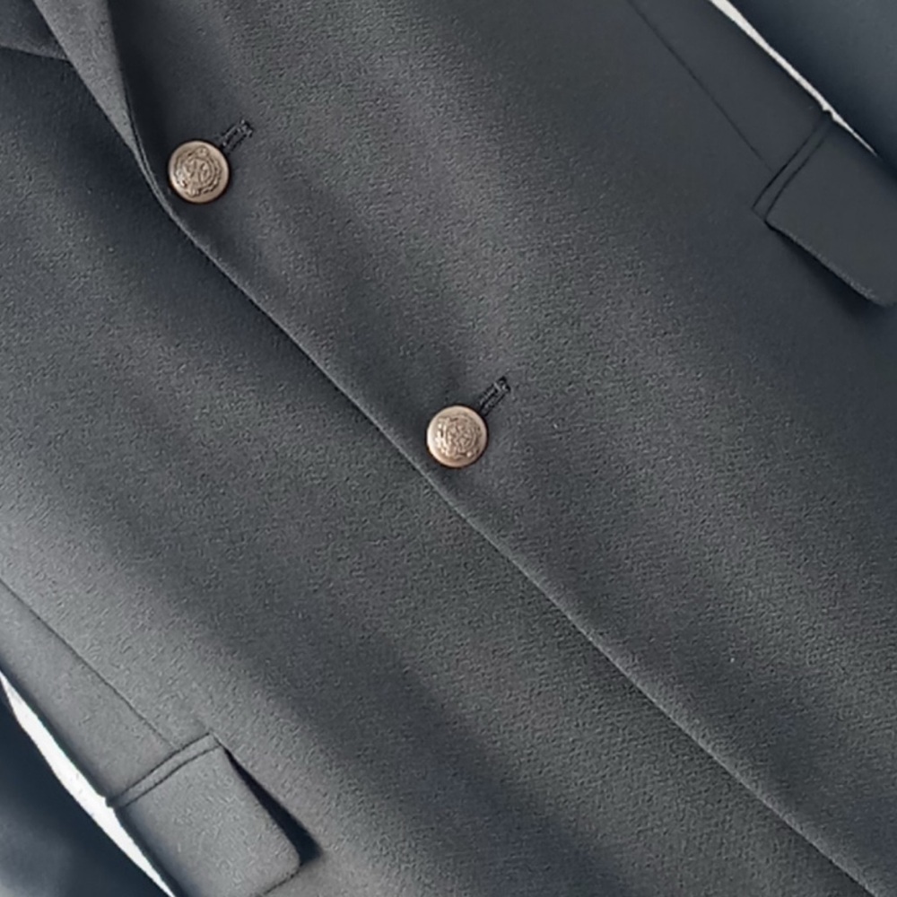 Vintage Black Wool Blend Blazer Men's 44R Brass Buttons Formal Wool Sport Coat - Picture 7 of 12